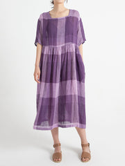 Linen Casual Summer Short Sleeve Loose Pleated Dress