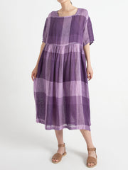 Linen Casual Summer Short Sleeve Loose Pleated Dress