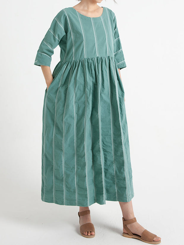 Cotton Casual Summer Half Sleeve Loose Pleated Dress