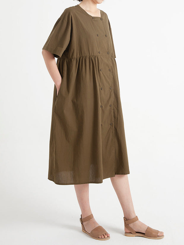 Double Breasted Casual Summer Short Sleeve Loose Dress