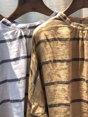 Loose Cotton Linen Striped Long Sleeve Shirt