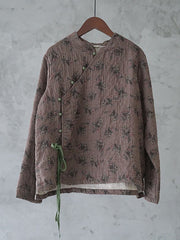 Cotton Floral Retro Lace-up Sweatshirt