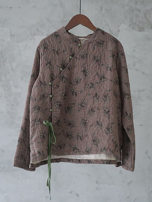 Cotton Floral Retro Lace-up Sweatshirt