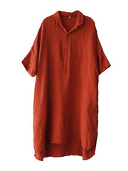 Linen Women Casual Pure Color Split Shirt
