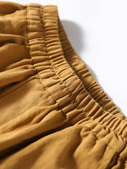 Cotton Pure Color Elastic Waist Pocket Pants