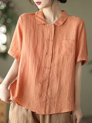 Plus Size Double Breasted Ramie Casual Summer Women Shirt