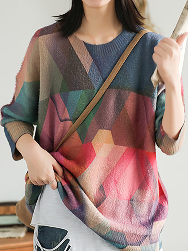 Autumn Geometry Vintage Women Loose Sweater