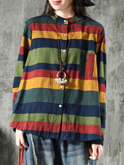 Vintage Striped Long Sleeve 100%Cotton Shirt