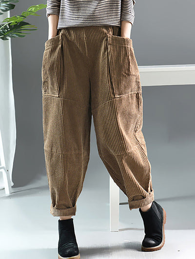 Spring Retro Corduroy Solid Color Pants