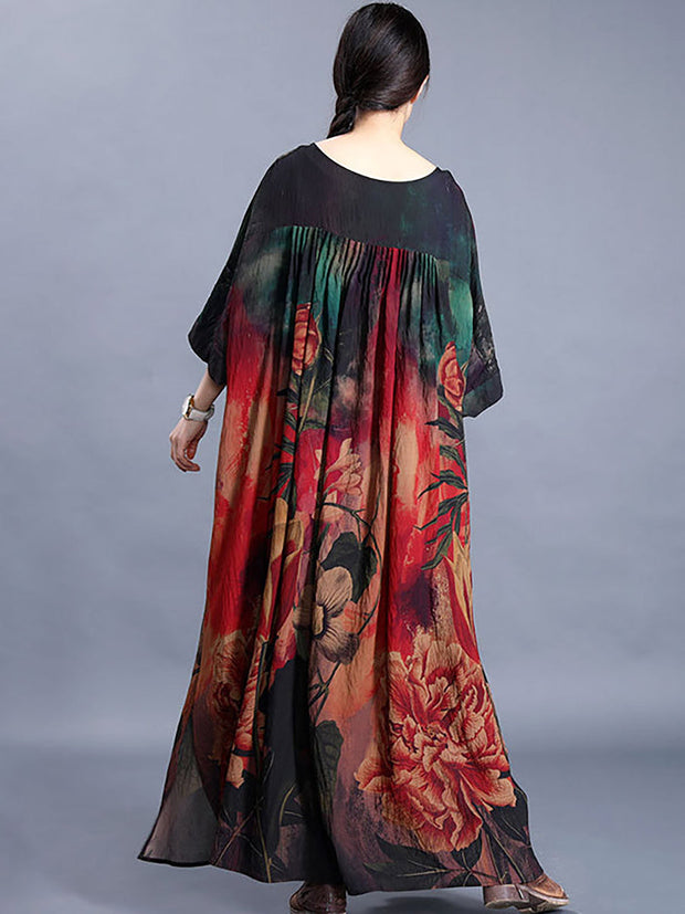 Women Causal Retro Floral Maxi Dress