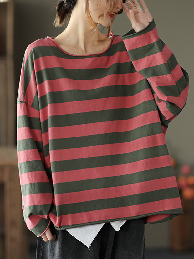 100% Cotton Spring Casual Striped T-Shirt