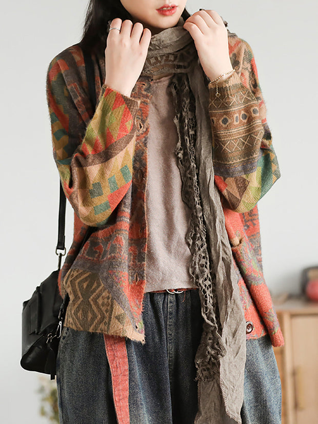 Casual Floral Comfortable Knit Sweater Coat