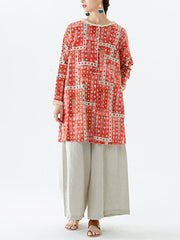 Cotton Linen Lace Decoration Pocket Long Sleeve Shir