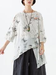 Women Linen Tencel Irregular T-shirt