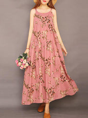 Plus Size - Summer Printed 100% Cotton Floral Suspender Pinafore Dress