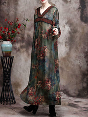 Women Retro Rayon Flower Maxi Dresses
