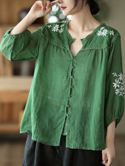 Embroidery Linen Casual Summer Women Shirt