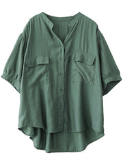 Split Neck Casual Short Sleeve Cotton Women Shirt