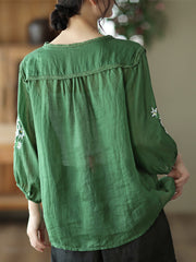 Embroidery Linen Casual Summer Women Shirt